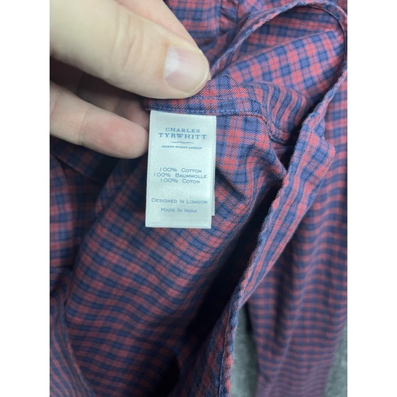 Charles Tyrwhitt COTTON SLIM FIT Mens Size S Blue Red Plaid Dress Shirt - Picture 7 of 10